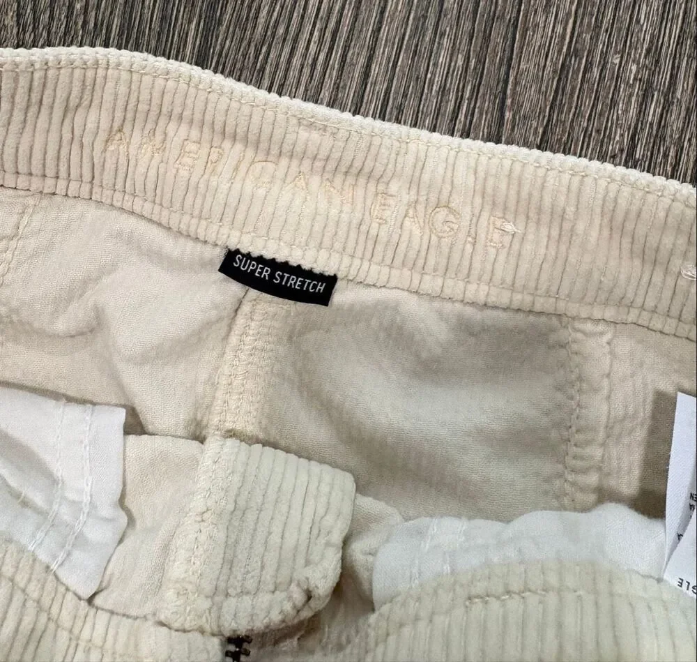 American Eagle Women's Super Hi-Rise Zip Front Corduroy A-Line Skirt Cream Sz 2